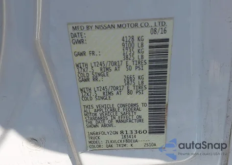 2016 Nissan Nv Cargo Nv2500 Hd S V6/Sl V6/Sv V6 from USA, damaged, VIN 1N6BF0LY2GN813360